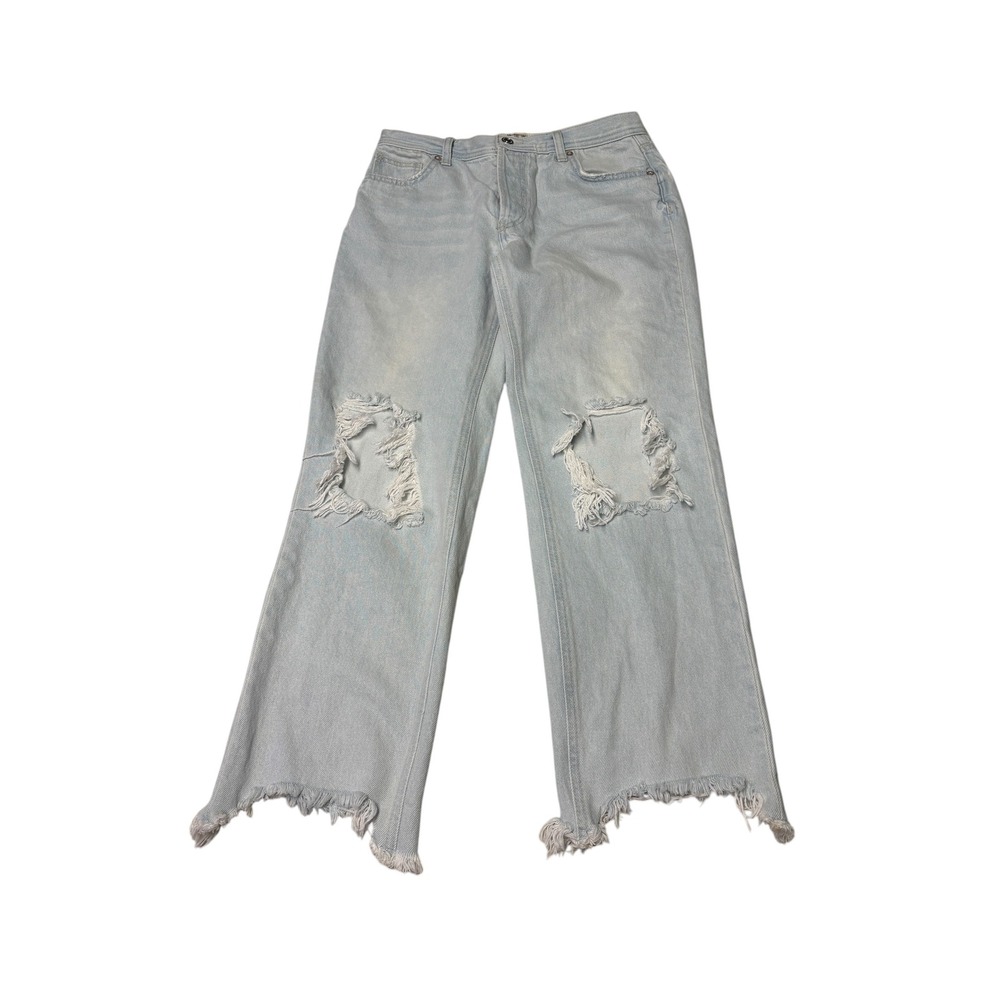 We The Free People Distressed Wide Leg Jeans Light Wash Raw Hem Size 26X27